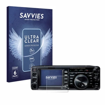 Face avant d’un emballage produit avec le logo de la marque Savvies. À côté, l’appareil Yaesu FT-991A est représenté avec la p