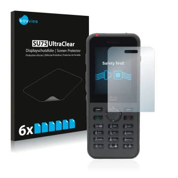 Face avant d’un emballage produit avec le logo de la marque Savvies. À côté, l’appareil Cisco IP Phone 8821 est représenté ave