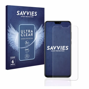 Face avant d’un emballage produit avec le logo de la marque Savvies. À côté, l’appareil Honor 8X est représenté avec la protec