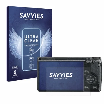 Face avant d’un emballage produit avec le logo de la marque Savvies. À côté, l’appareil Ricoh GR III 2019 R02010 est représent