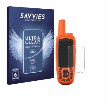 Face avant d’un emballage produit avec le logo de la marque Savvies. À côté, l’appareil Garmin Astro 430 est représenté avec l