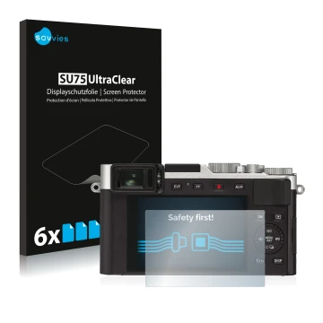 Face avant d’un emballage produit avec le logo de la marque Savvies. À côté, l’appareil Leica D-Lux 7 est représenté avec la p