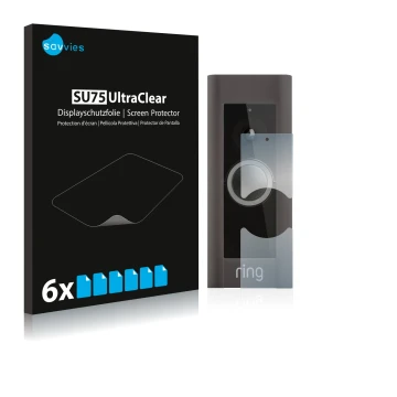 Face avant d’un emballage produit avec le logo de la marque Savvies. À côté, l’appareil Ring Video Doorbell Pro est représenté