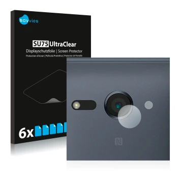 Face avant d’un emballage produit avec le logo de la marque Savvies. À côté, l’appareil Sony Xperia XZ2 Compact (Caméra UNIQUE