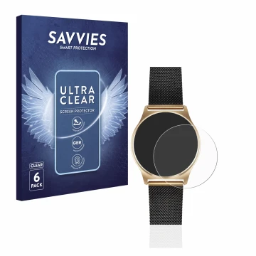 Face avant d’un emballage produit avec le logo de la marque Savvies. À côté, l’appareil Xlyne X-Watch Joli XW Pro est représen