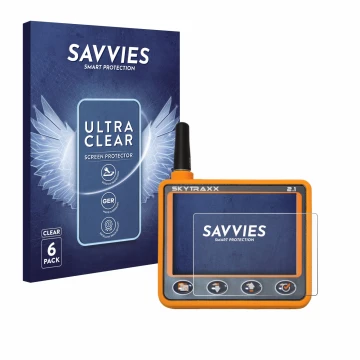 Face avant d’un emballage produit avec le logo de la marque Savvies. À côté, l’appareil Skytraxx 2.1 Vario est représenté avec