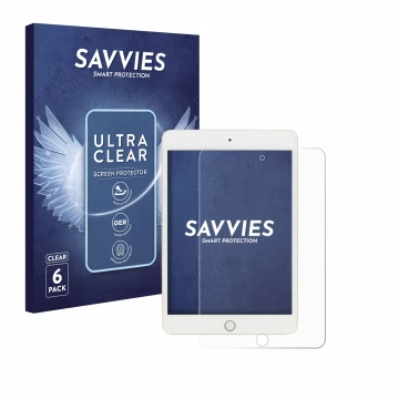 Face avant d’un emballage produit avec le logo de la marque Savvies. À côté, l’appareil Apple iPad Mini 5 2019 (5ème Gen.) est