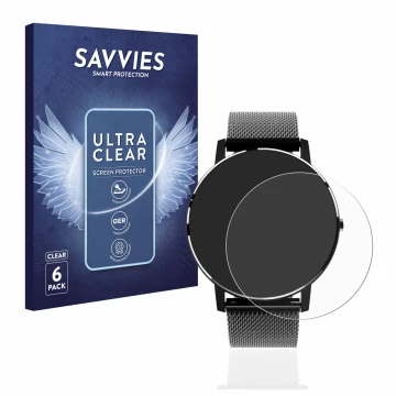 Face avant d’un emballage produit avec le logo de la marque Savvies. À côté, l’appareil Holalei Fitness Tracker 1.3