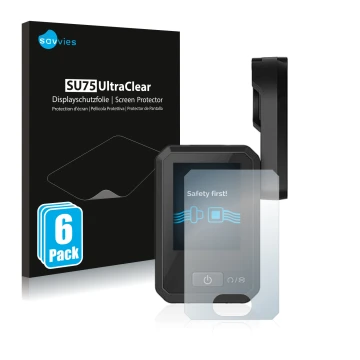 Face avant d’un emballage produit avec le logo de la marque Savvies. À côté, l’appareil Flyer Display D0 est représenté avec l