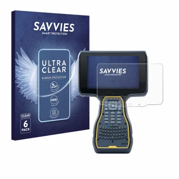 Face avant d’un emballage produit avec le logo de la marque Savvies. À côté, l’appareil Trimble TSC7 Controller est représenté