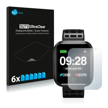 Face avant d’un emballage produit avec le logo de la marque Savvies. À côté, l’appareil Lenovo E1 est représenté avec la prote