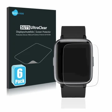 Face avant d’un emballage produit avec le logo de la marque Savvies. À côté, l’appareil Letsfit Fitness Tracker 1.3