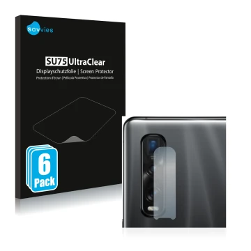 Face avant d’un emballage produit avec le logo de la marque Savvies. À côté, l’appareil Oppo Find X2 Pro (Caméra UNIQUEMENT) e