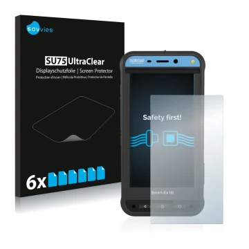 Face avant d’un emballage produit avec le logo de la marque Savvies. À côté, l’appareil Ecom Smart-Ex 02 DZ1 est représenté av