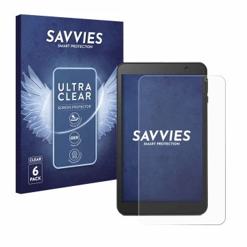 Face avant d’un emballage produit avec le logo de la marque Savvies. À côté, l’appareil Vankyo MatrixPad S8 est représenté ave