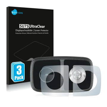 Face avant d’un emballage produit avec le logo de la marque Savvies. À côté, l’appareil Cycliq Fly12 CE est représenté avec la