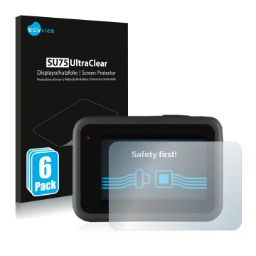 Face avant d’un emballage produit avec le logo de la marque Savvies. À côté, l’appareil GoPro Hero 9 Black est représenté avec