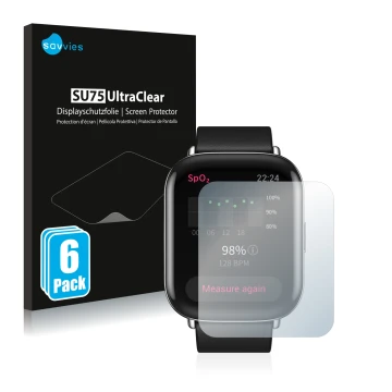 Face avant d’un emballage produit avec le logo de la marque Savvies. À côté, l’appareil Zepp E Square est représenté avec la p