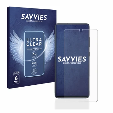 Face avant d’un emballage produit avec le logo de la marque Savvies. À côté, l’appareil Samsung Galaxy S20 FE est représenté a