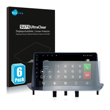 Face avant d’un emballage produit avec le logo de la marque Savvies. À côté, l’appareil Pioneer AVH-Z5200DAB est représenté av