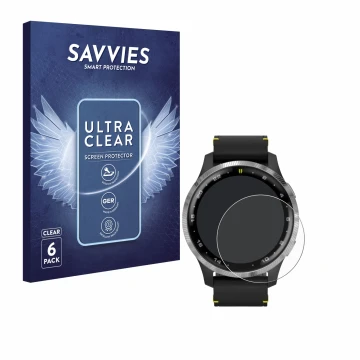 Face avant d’un emballage produit avec le logo de la marque Savvies. À côté, l’appareil Garmin D2 Air est représenté avec la p