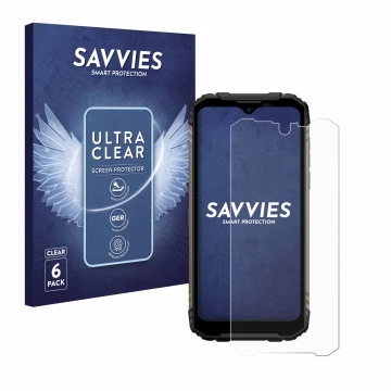 Face avant d’un emballage produit avec le logo de la marque Savvies. À côté, l’appareil Doogee S96 Pro est représenté avec la 