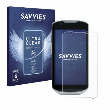 Face avant d’un emballage produit avec le logo de la marque Savvies. À côté, l’appareil Zebra TC57x est représenté avec la pro