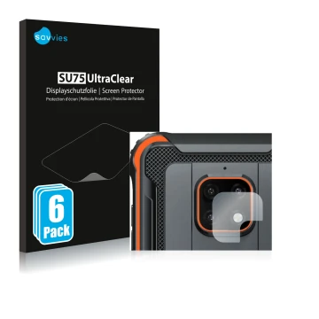 Face avant d’un emballage produit avec le logo de la marque Savvies. À côté, l’appareil Blackview BV4900 Pro (Caméra UNIQUEMEN