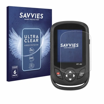 Face avant d’un emballage produit avec le logo de la marque Savvies. À côté, l’appareil Hti HT A2 est représenté avec la prote