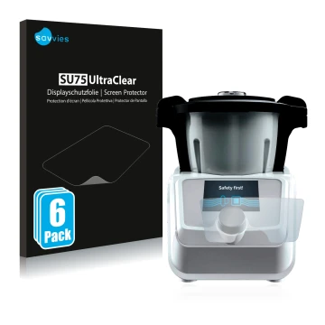 Face avant d’un emballage produit avec le logo de la marque Savvies. À côté, l’appareil SilverCrest Mini Monsieur Cuisine Conn