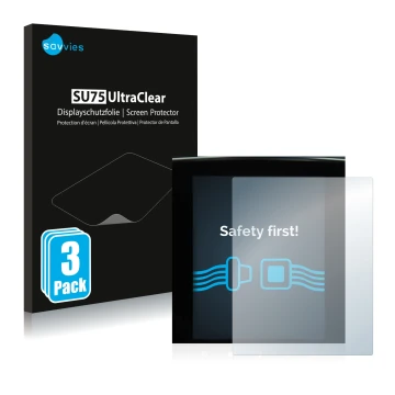 Face avant d’un emballage produit avec le logo de la marque Savvies. À côté, l’appareil Renault Megane 4 2020 Multimedia Easy 