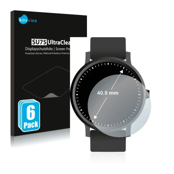 Face avant d’un emballage produit avec le logo de la marque Savvies. À côté, l’appareil Montres (Circulaire, ø: 40.5 mm) est r