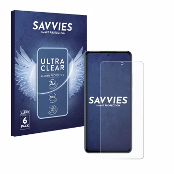 Face avant d’un emballage produit avec le logo de la marque Savvies. À côté, l’appareil Xiaomi Poco F3 est représenté avec la 
