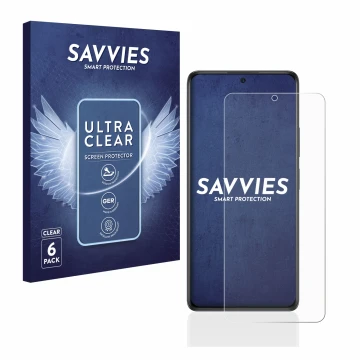 Face avant d’un emballage produit avec le logo de la marque Savvies. À côté, l’appareil Xiaomi Redmi Note 10S est représenté a