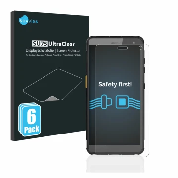 Face avant d’un emballage produit avec le logo de la marque Savvies. À côté, l’appareil i.safe MOBILE IS655.2 est représenté a
