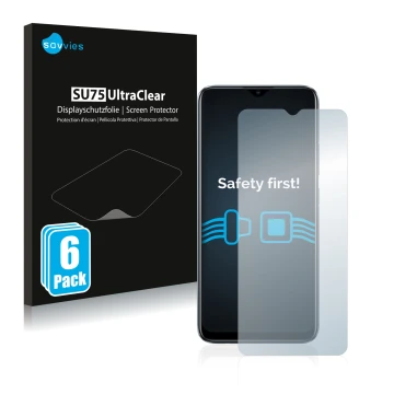 Face avant d’un emballage produit avec le logo de la marque Savvies. À côté, l’appareil realme C11 2021 est représenté avec la