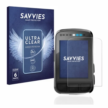 Face avant d’un emballage produit avec le logo de la marque Savvies. À côté, l’appareil Wahoo Elemnt Bolt V2 GPS est représent