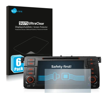 Face avant d’un emballage produit avec le logo de la marque Savvies. À côté, l’appareil Xtrons PQ7046B est représenté avec la 