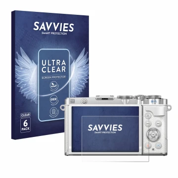 Face avant d’un emballage produit avec le logo de la marque Savvies. À côté, l’appareil Olympus PEN E-P7 est représenté avec l