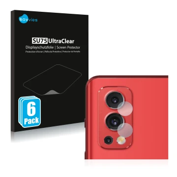 Face avant d’un emballage produit avec le logo de la marque Savvies. À côté, l’appareil OnePlus Nord 2 5G (Caméra UNIQUEMENT) 
