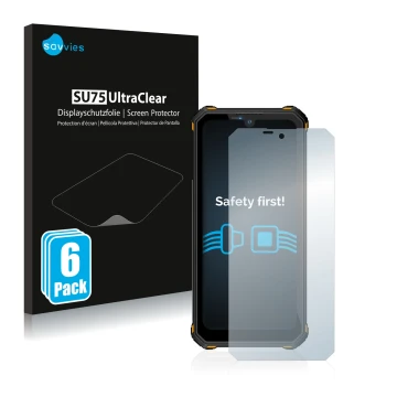 Face avant d’un emballage produit avec le logo de la marque Savvies. À côté, l’appareil Oukitel WP15 5G est représenté avec la