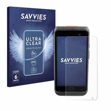 Face avant d’un emballage produit avec le logo de la marque Savvies. À côté, l’appareil Honeywell CT40 XP est représenté avec 