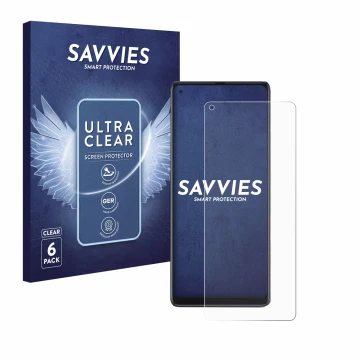 Face avant d’un emballage produit avec le logo de la marque Savvies. À côté, l’appareil Cubot Max 3 est représenté avec la pro