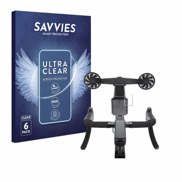 Face avant d’un emballage produit avec le logo de la marque Savvies. À côté, l’appareil Tacx Neo Bike Smart est représenté ave