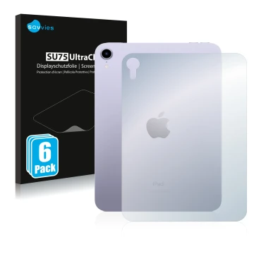Face avant d’un emballage produit avec le logo de la marque Savvies. À côté, l’appareil Apple iPad Mini 6 WiFi 2021 (6ème gén,