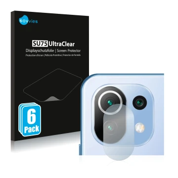 Face avant d’un emballage produit avec le logo de la marque Savvies. À côté, l’appareil Xiaomi 11 Lite 5G NE (Caméra UNIQUEMEN