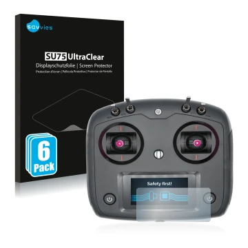 Face avant d’un emballage produit avec le logo de la marque Savvies. À côté, l’appareil FlySky FS-i6S est représenté avec la p