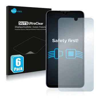 Face avant d’un emballage produit avec le logo de la marque Savvies. À côté, l’appareil ZTE Blade A71 est représenté avec la p