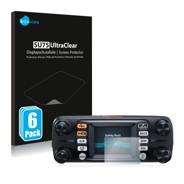 Face avant d’un emballage produit avec le logo de la marque Savvies. À côté, l’appareil Yaesu FTM-300DE est représenté avec la