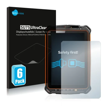 Face avant d’un emballage produit avec le logo de la marque Savvies. À côté, l’appareil i.safe MOBILE IS930.1 est représenté a